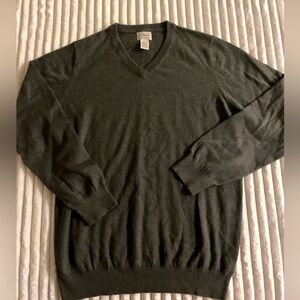 LL Bean Sweater V Neck Cotton Cashmere Size Men Gray Medium Tall Vintage Preppy
